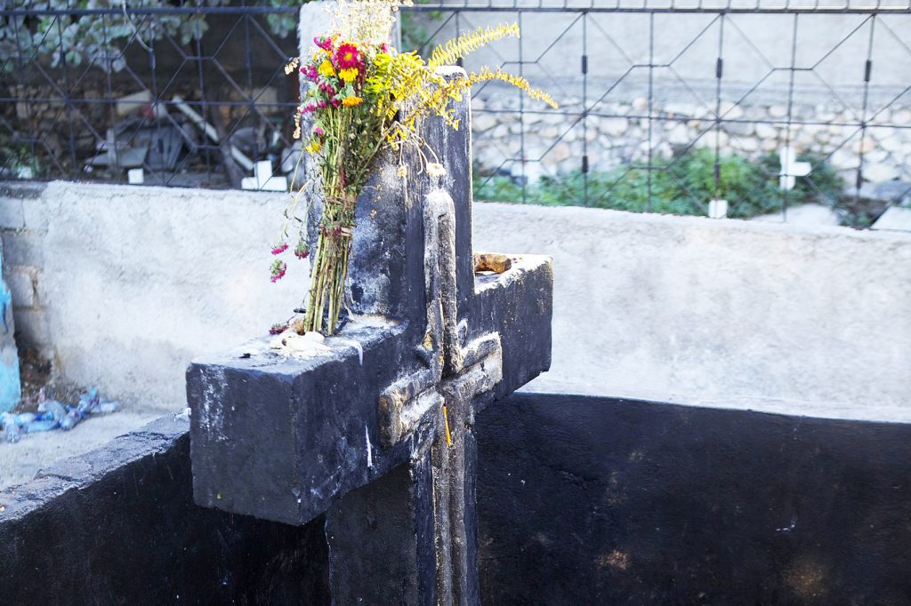 The Cross of Baron La Croix, a Lwa of Haitian Voodoo, at a cemetery in Port-au-Prince, Haiti.
