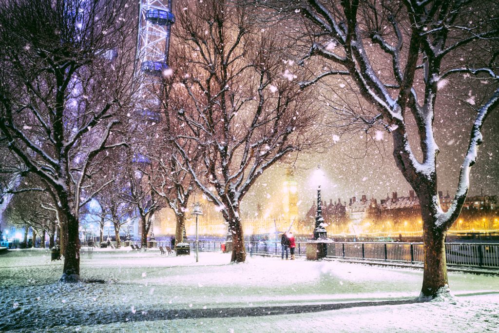 London at winter, covered in snow