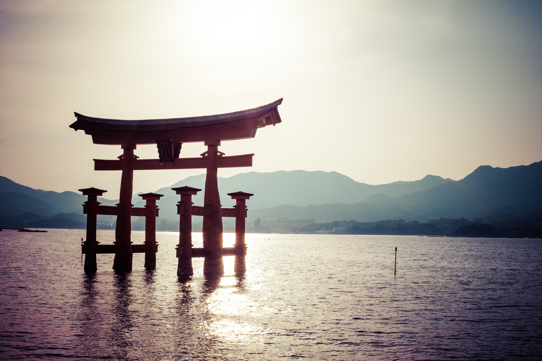 Beautiful Japanese landscapes Miyajima, Famous big Shinto torii in Hiroshima, Japan