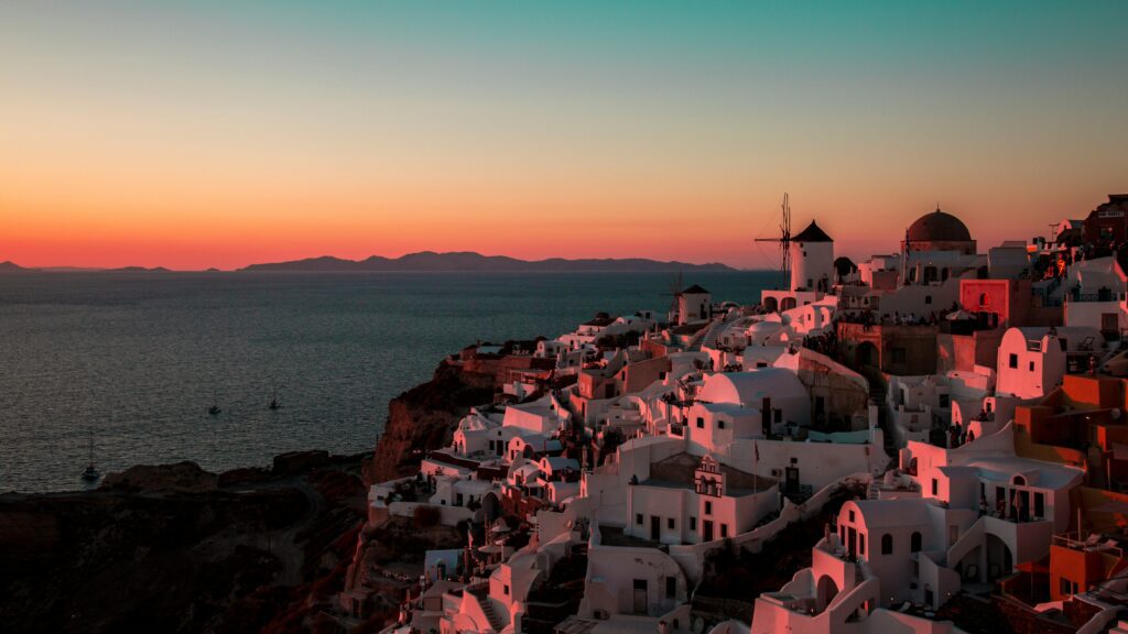 santorini at sunset, one of the best places to propose