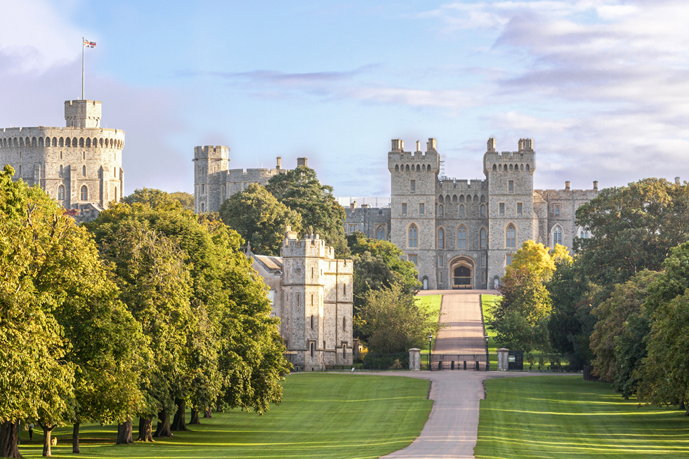 A stunning shot from the roadway to the entrance  of Windsor Castle in Windsor, England.