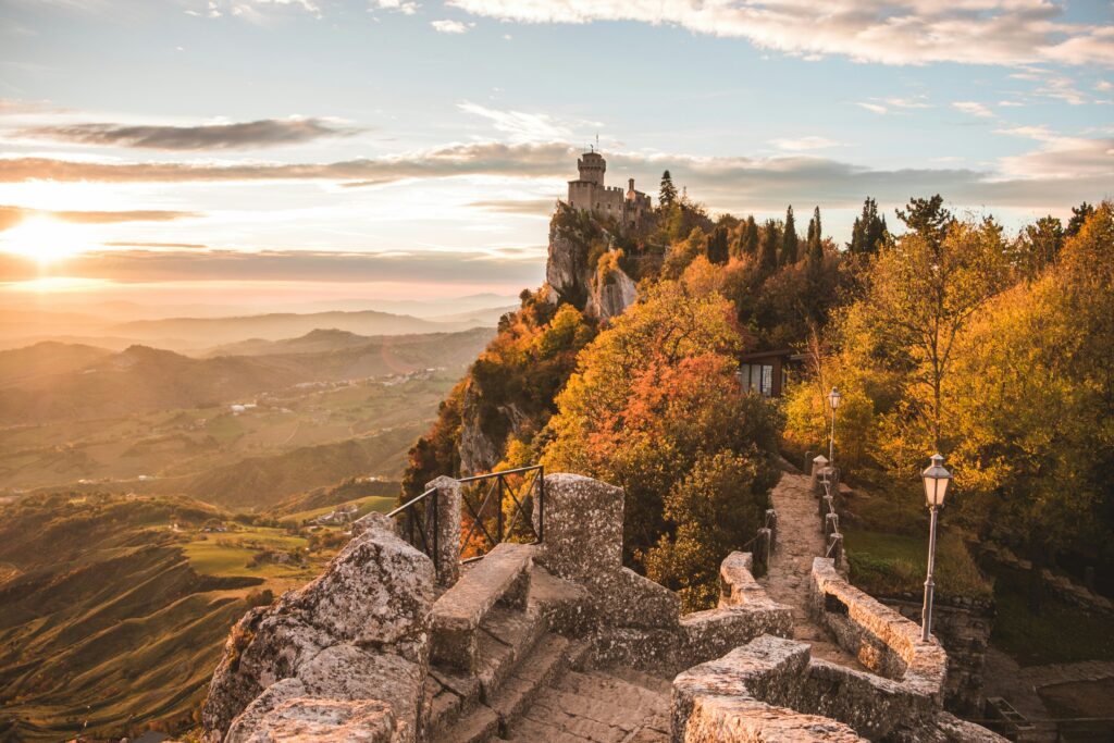 A view of the three towers atop the three peaks of San Marino's Mount Titano.