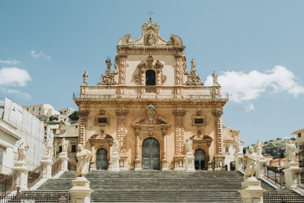 An ornate baroque church in Sicily