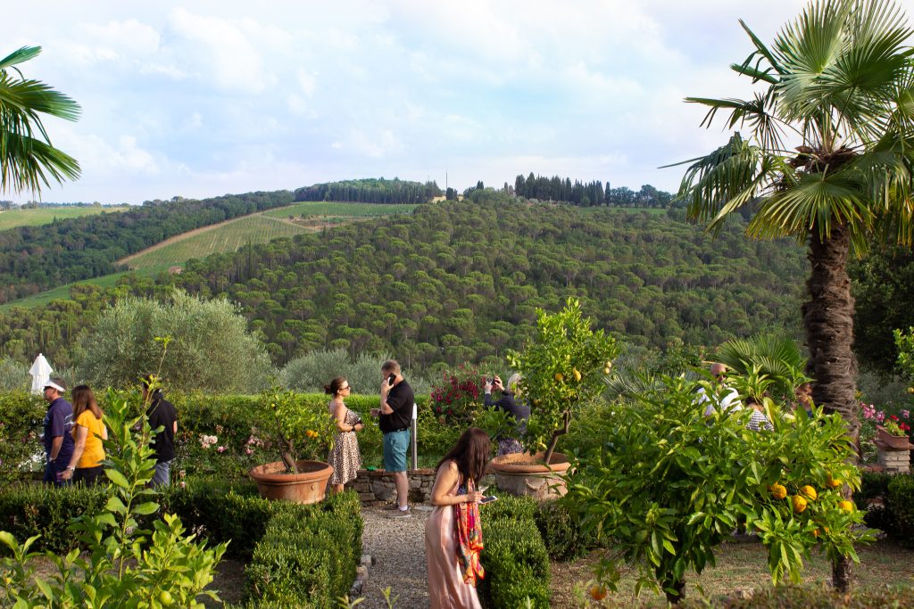 Guests during Trafalgar's Be My Guest Tuscan countryside tour at Villa il Leccio 