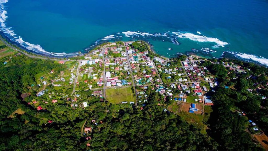 aerial view Puerto Viejo coastline, Costa Rica