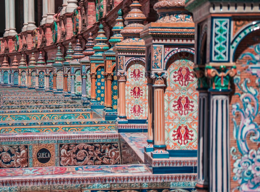 Moorish mosaics lined up in row