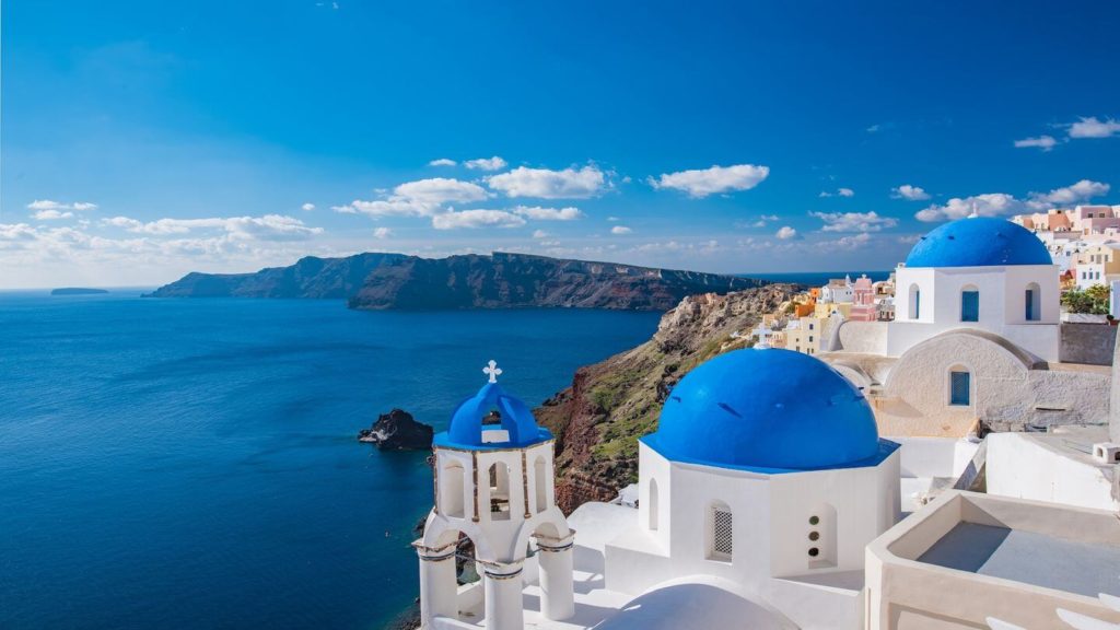 classic blue domes santorini greece