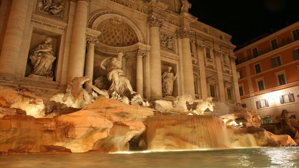 Trevi Fountain illuminated at night Rome Italy