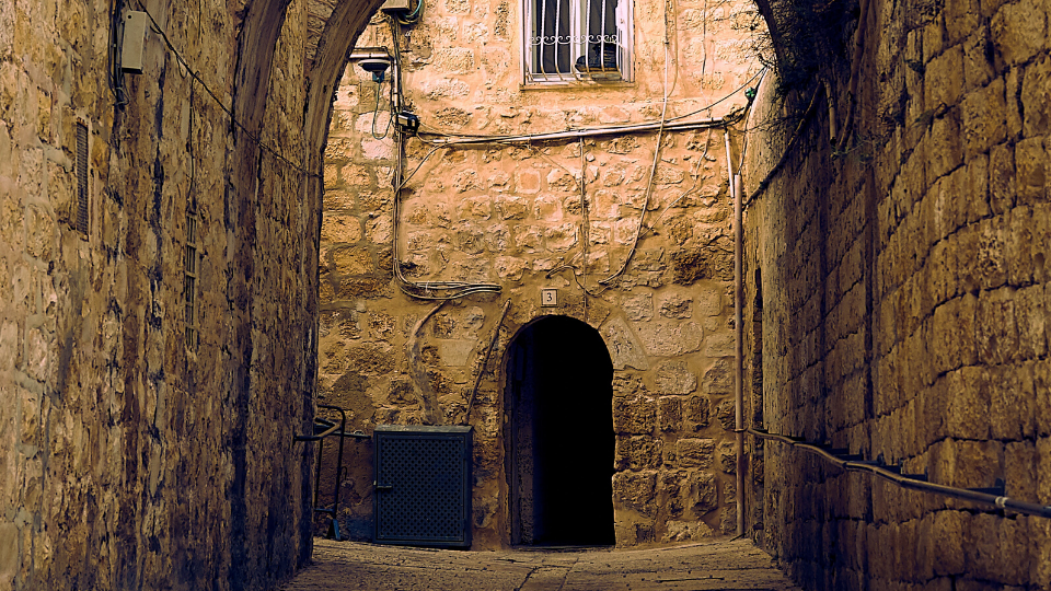 Old city Jerusalem showing a passage leading underground