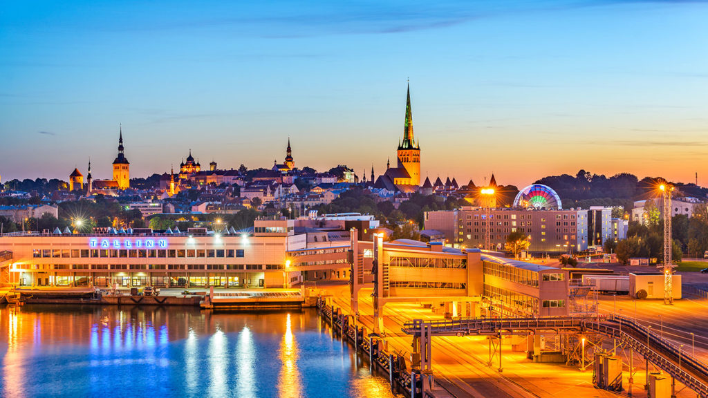 Skyline of Tallinn at dusk