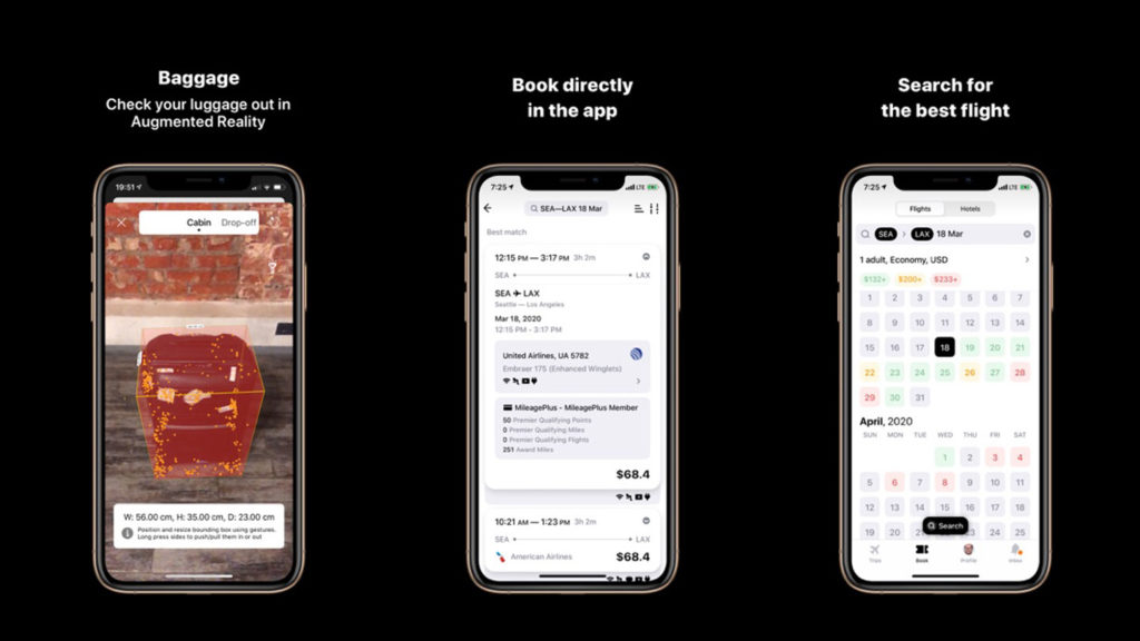 Screenshots of App In The Air Travel app