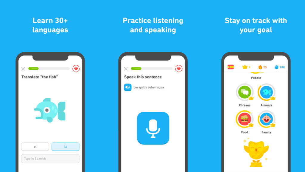 Screenshots of Duolingo app