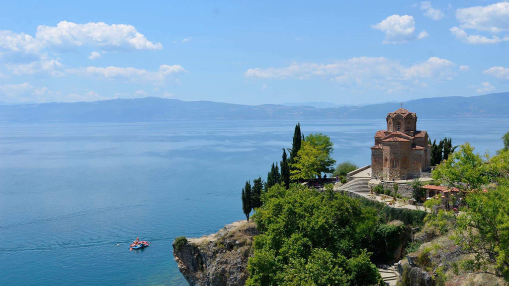 Aerial shot of lake Ohrid