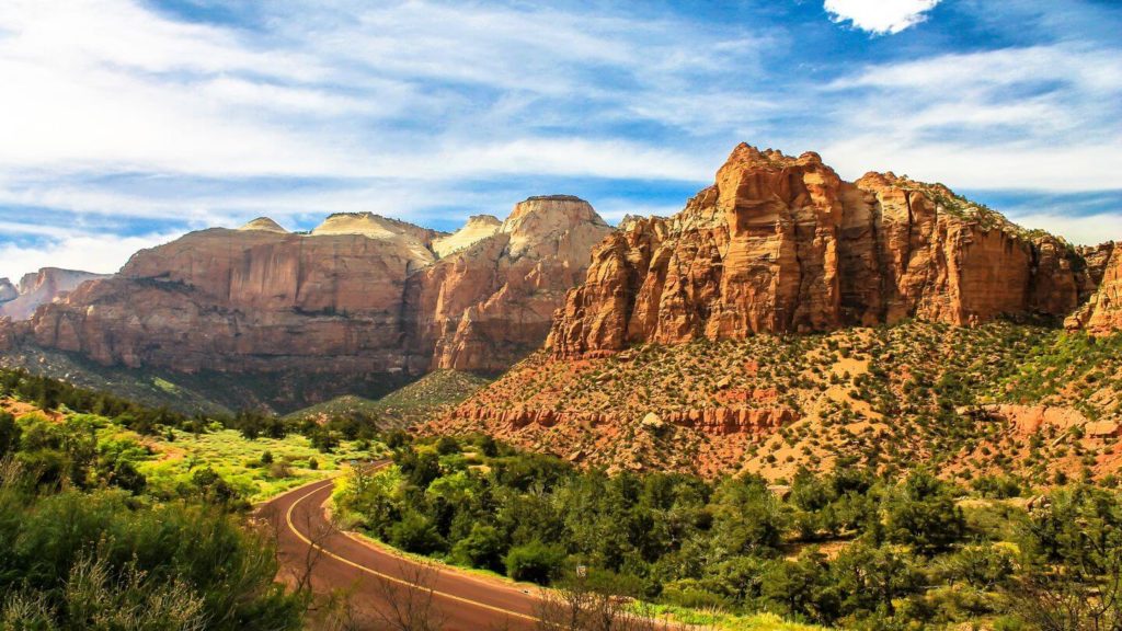 road mountains zion national park usa