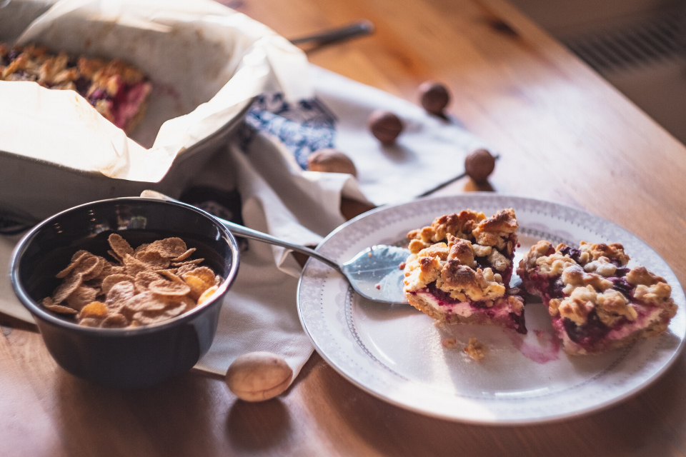 rhubarb crumble on a plate
