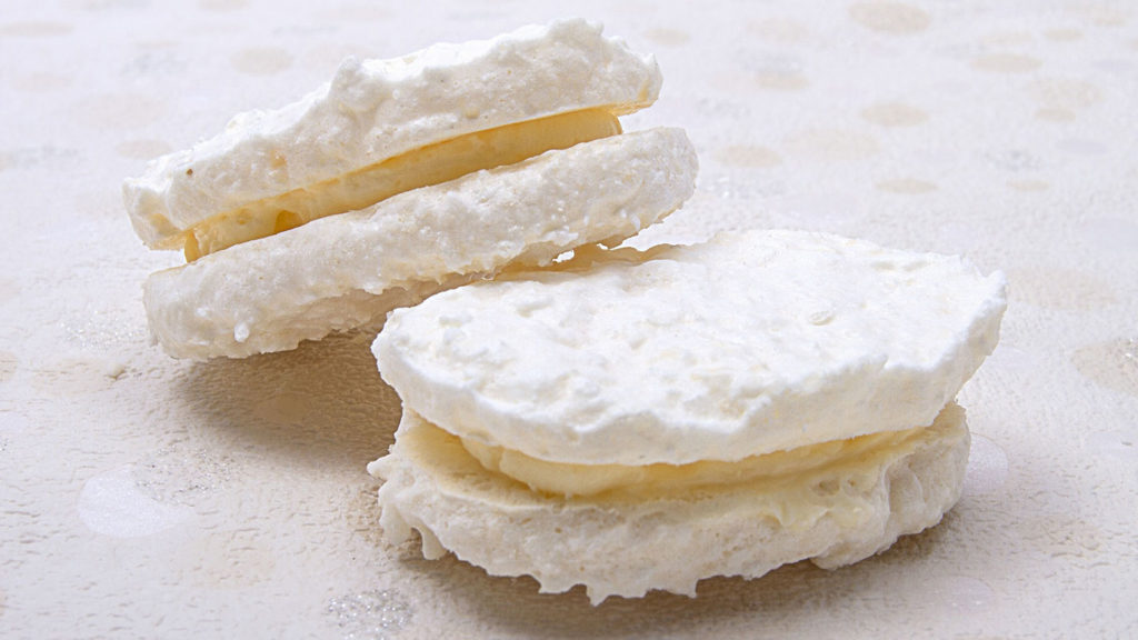 Laskonky; Slovak meringue cookies with buttercream.