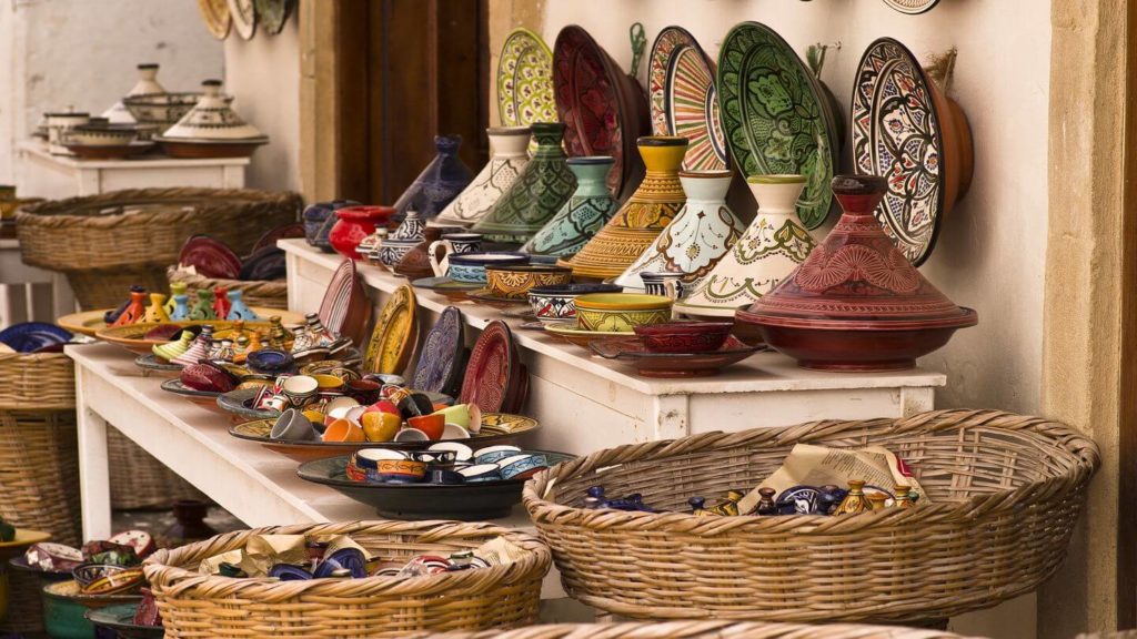 The baskets are wicker, perfect for a visit to Morocco.