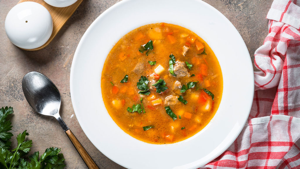 Guláš; a Slovak goulash stew with dumplings