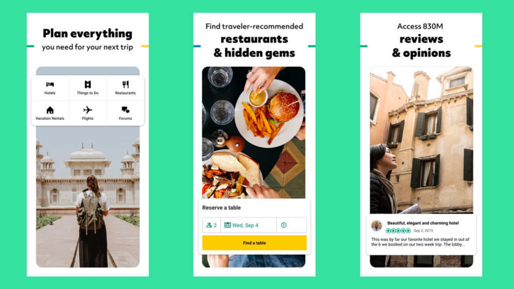 screenshots of Tripadvisior travel app