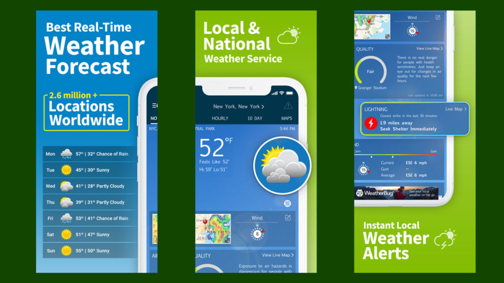 Screenshots of Weatherbug app