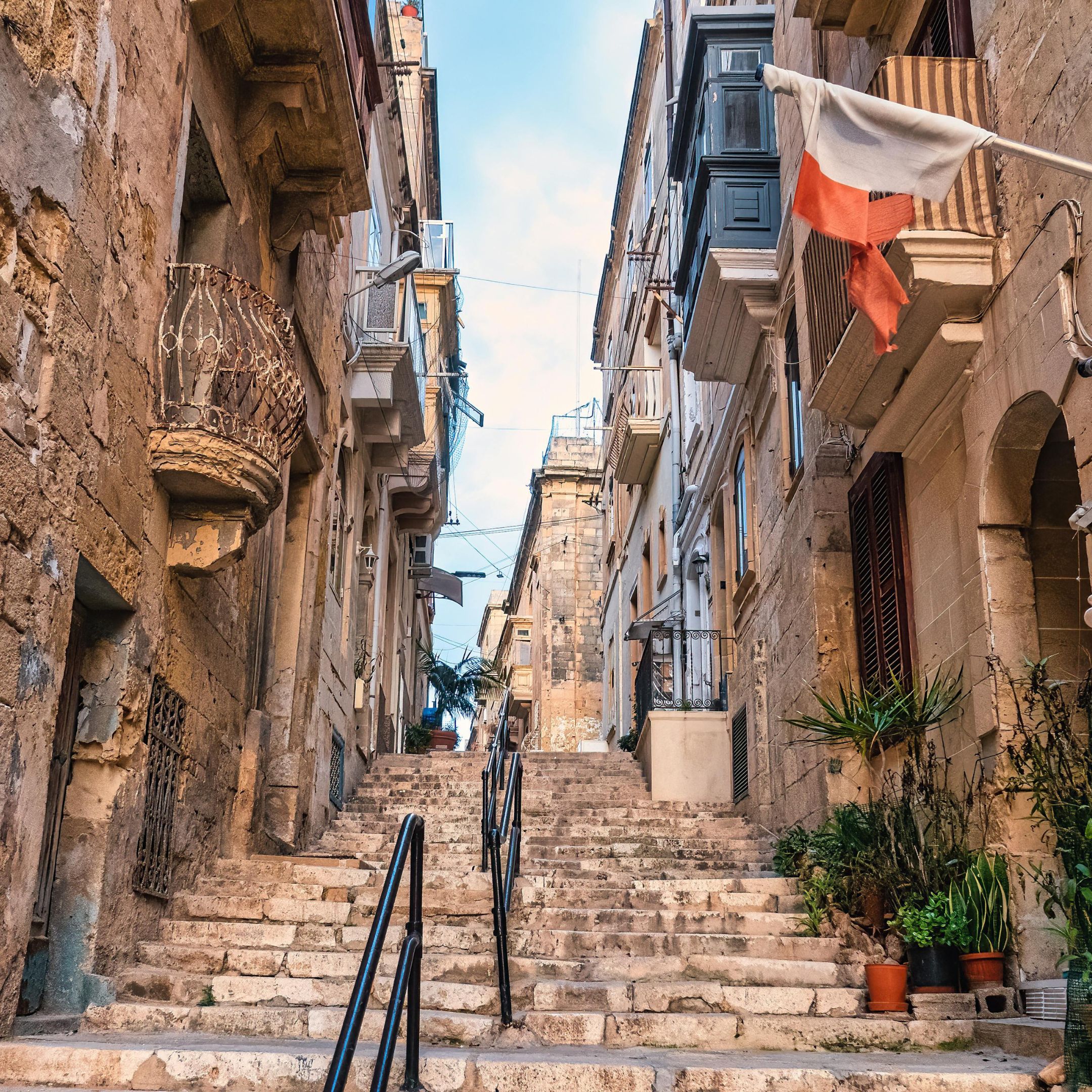 Charming Stone Stairway in Malta's Historic Street in Valletta