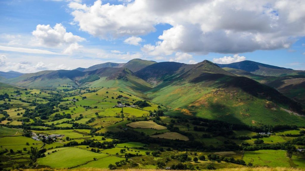rolling green hills fields Lake District England