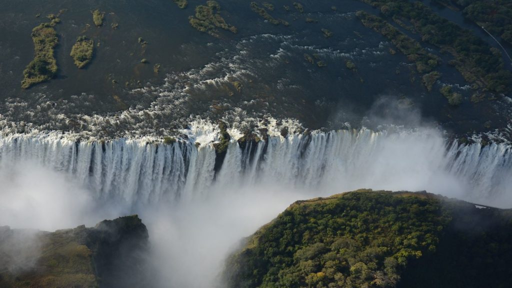 aerial view victoria falls zimbabwe zambia