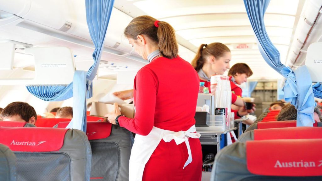 Austrian Airlines flight attendants food and beverage service