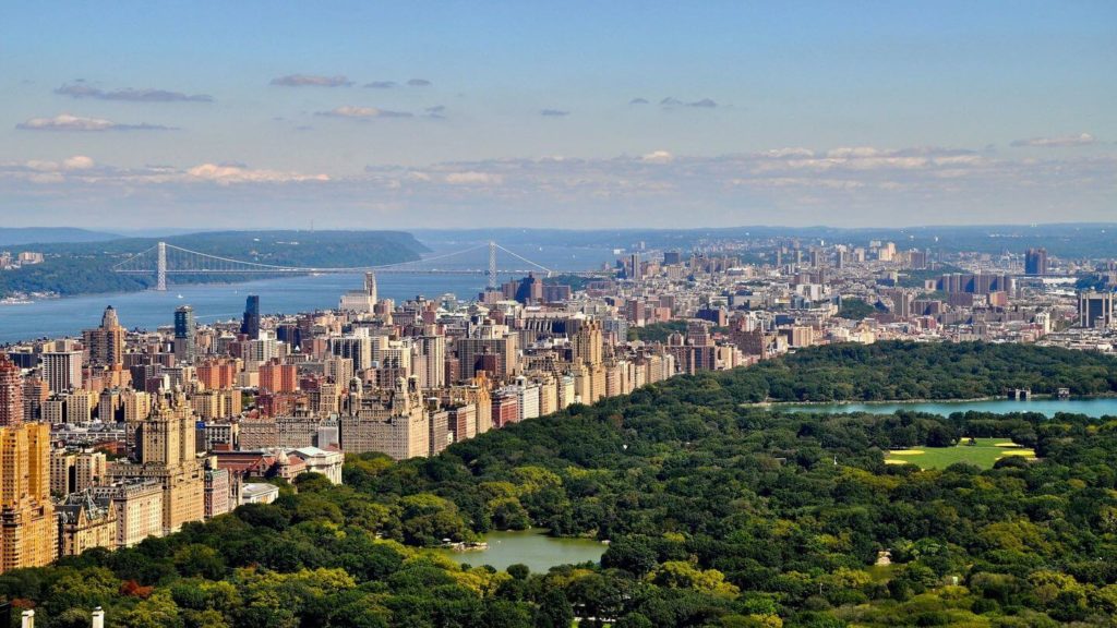 View over Central Park and Brooklyn Bridge New York City USA