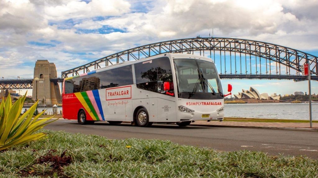 Trafalgar coach at Sydney Harbour Bridge Australia