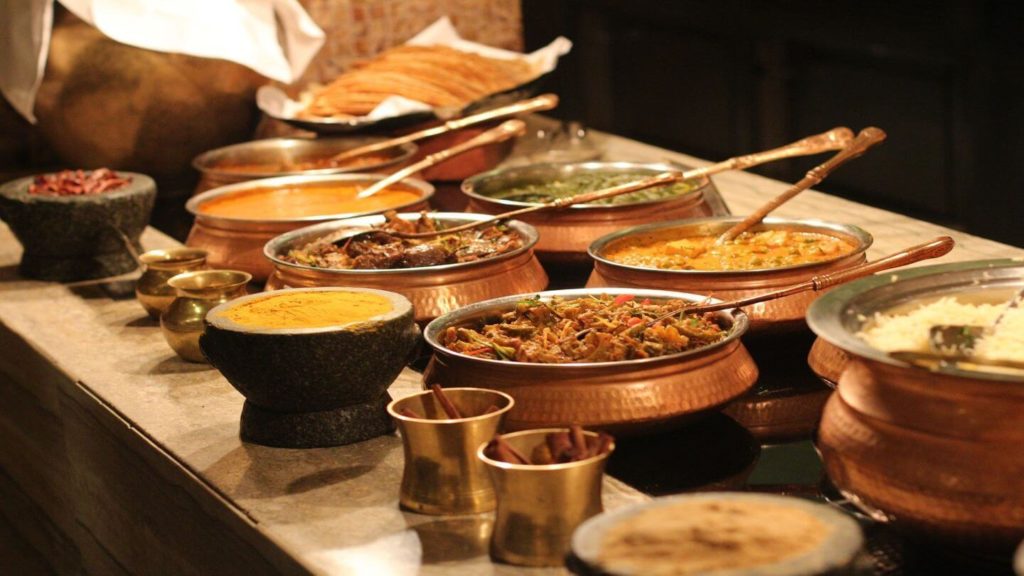 buffet of Indian dishes