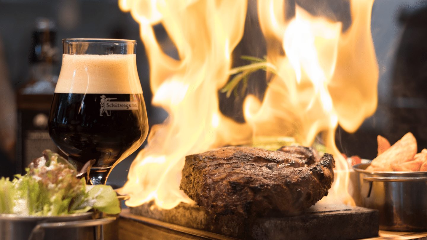 steak on hot stone grill