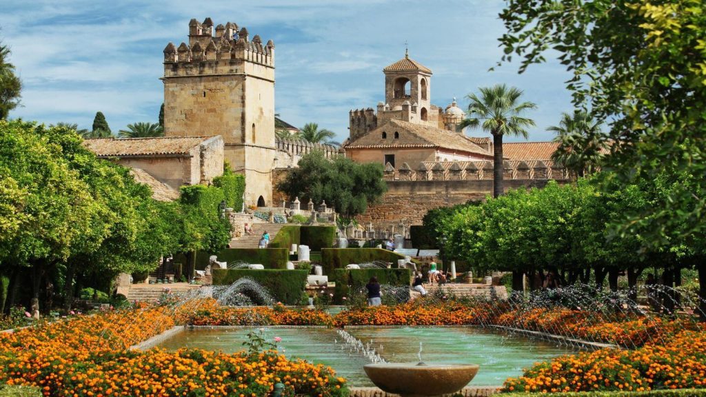 ornate gardens and palace Cordoba Spain