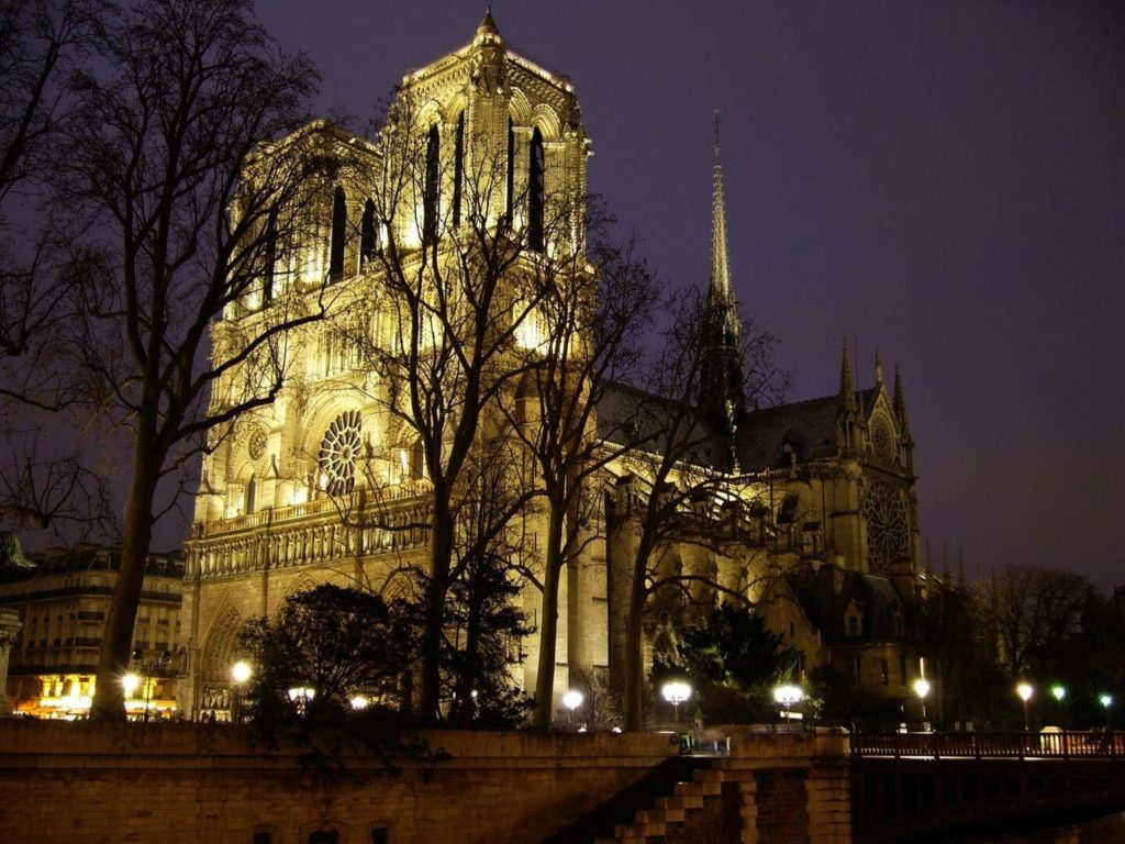 Notre Dame Cathedral illuminated at night France