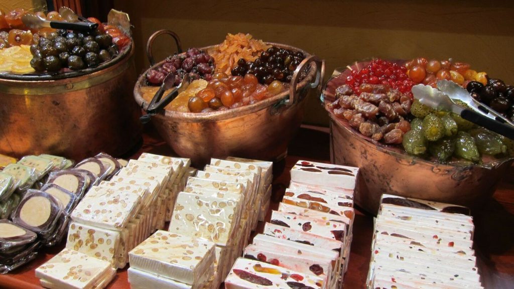 French Christmas desserts nougat candied fruits nuts