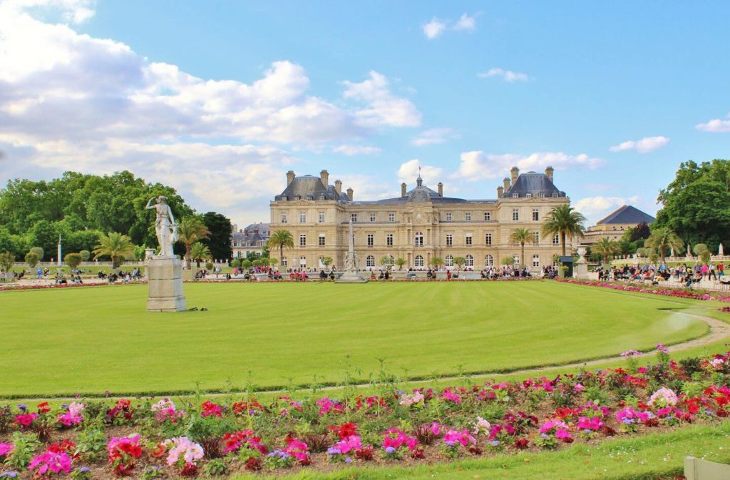 green lawns flowers palace Jardin de Luxembourg Paris France