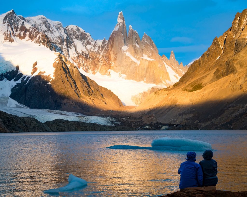 Couple looking at mountains in Patagonia