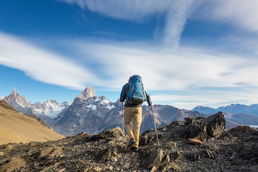 Man trekking in the mountains in Patagonia