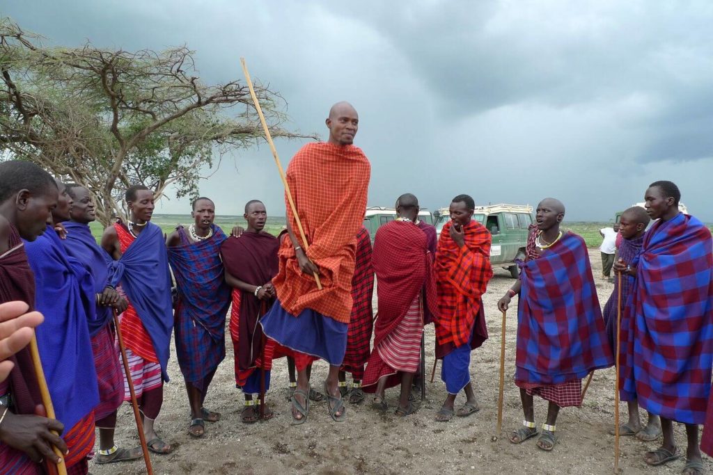 Masaai tribesmen wearing traditional dress Tanzania