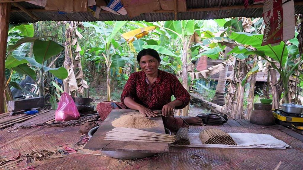 women making traditional handicrafts Peak Sneng village Cambodia