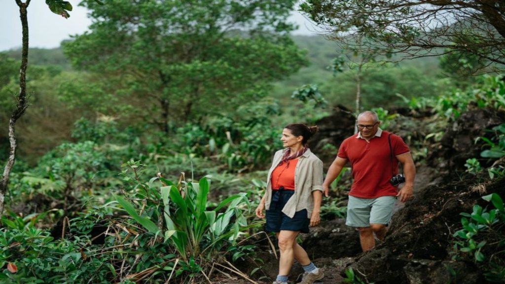 two people walking through the Costa Rican jungle
