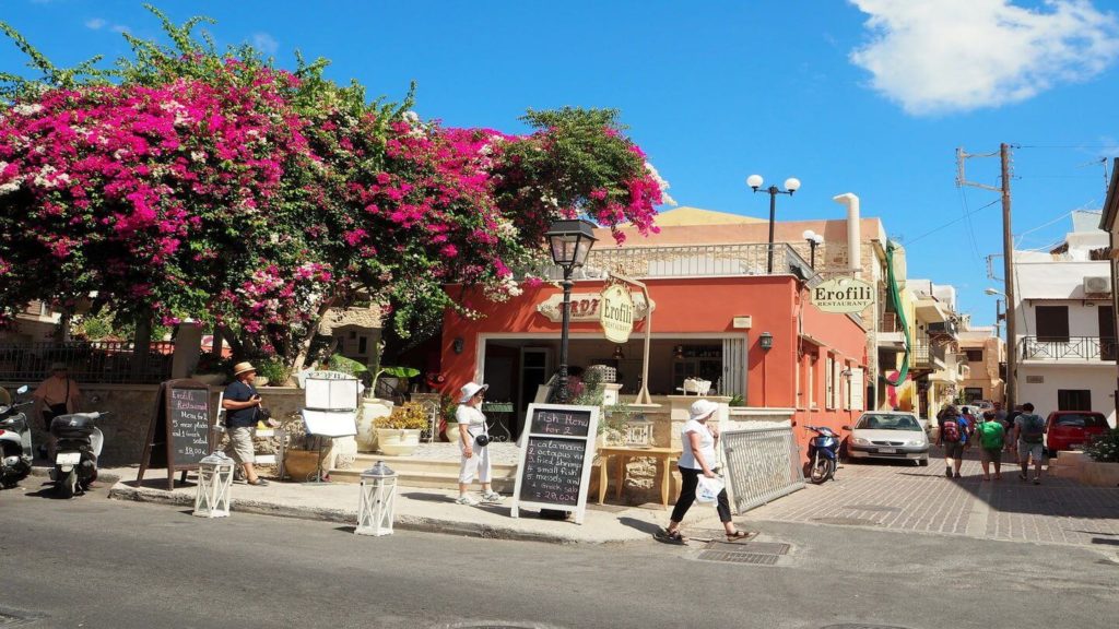 pink flowers quiet streets Crete Easter travel