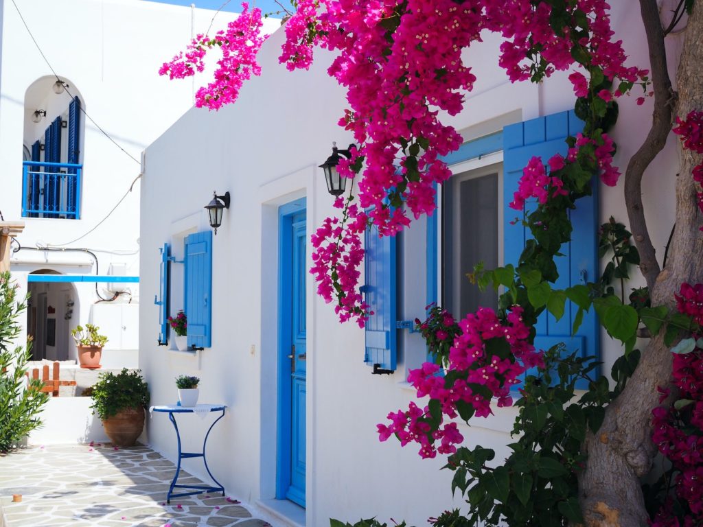 Traditional Grecian street with flowers