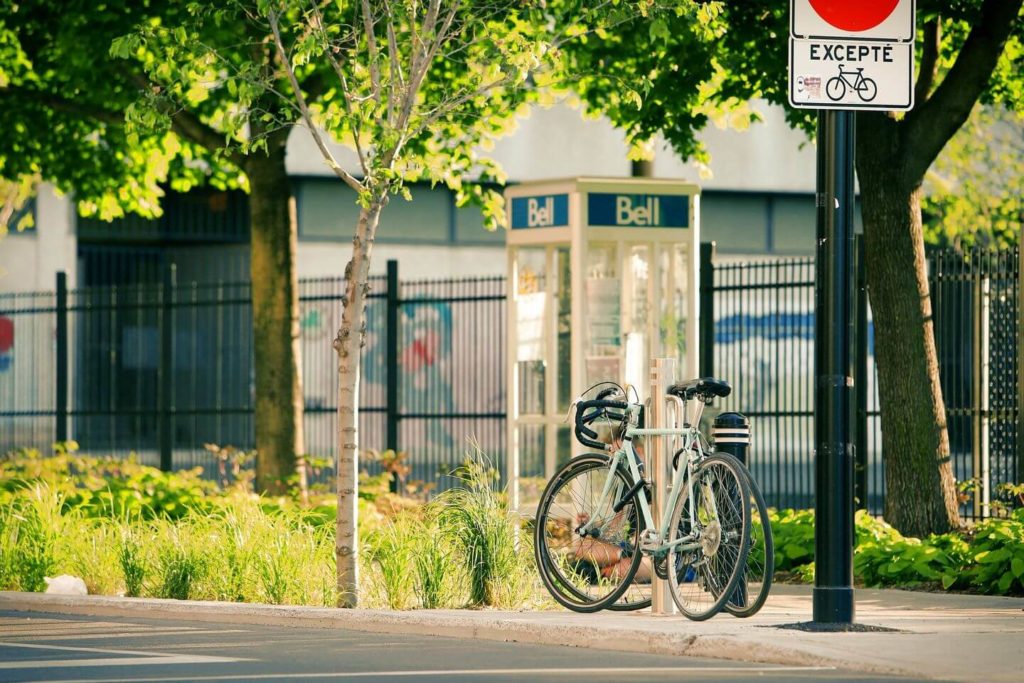 bicycle parked on a leafy street Montreal Canada