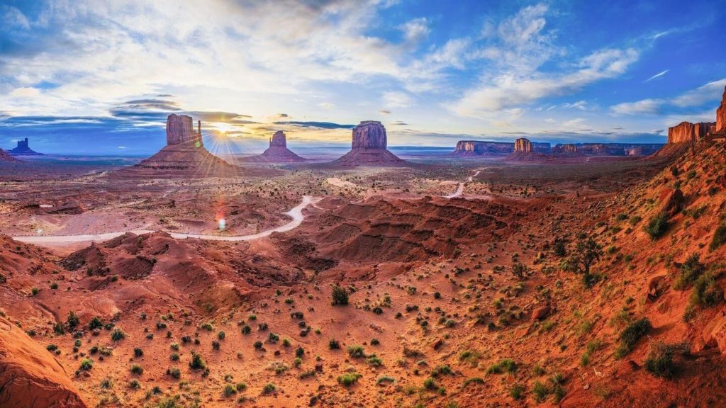 panoramic view over the rusty red landscapes of Monument Valley