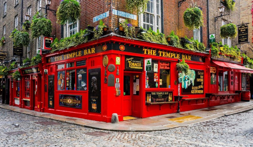 red building cobbled streets Temple Bar Dublin