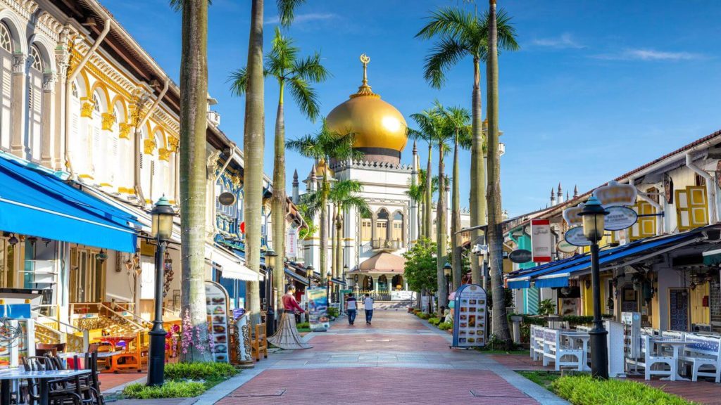 city streets golden mosque dome Singapore