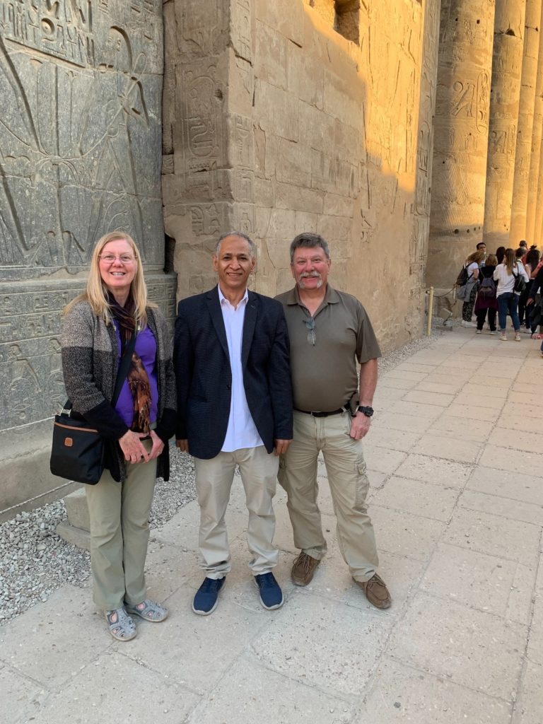 John and Diana Ramsey with their Trafalgar Tour Director, in Egypt