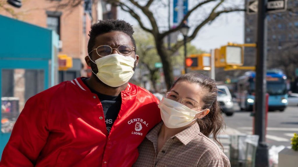 couple wearing face masks