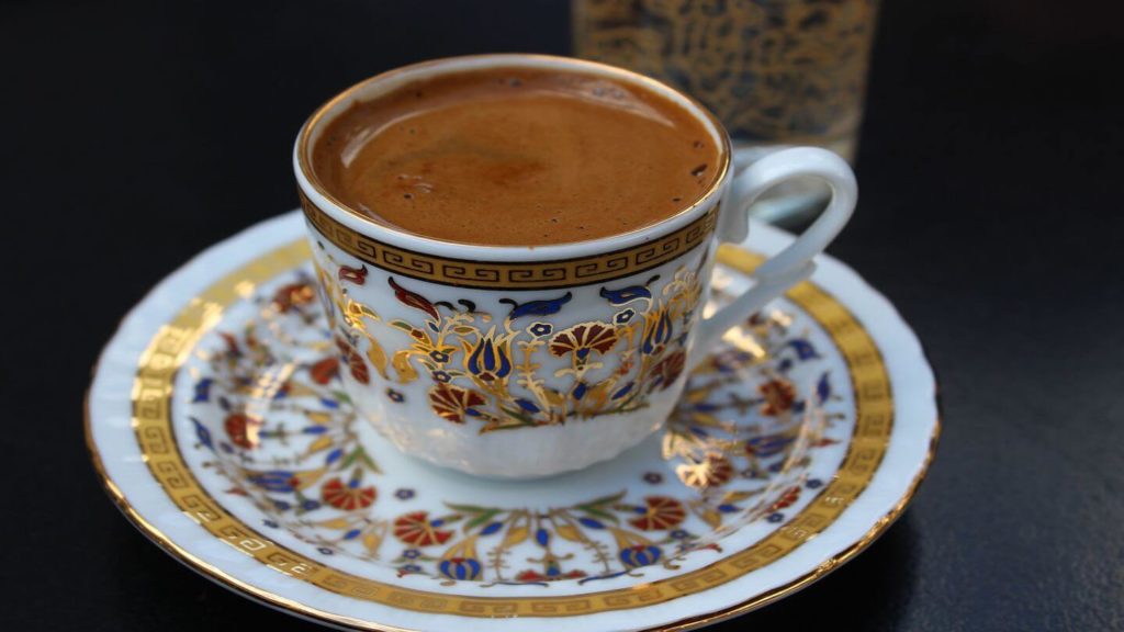 Turkish coffee in porcelain cup